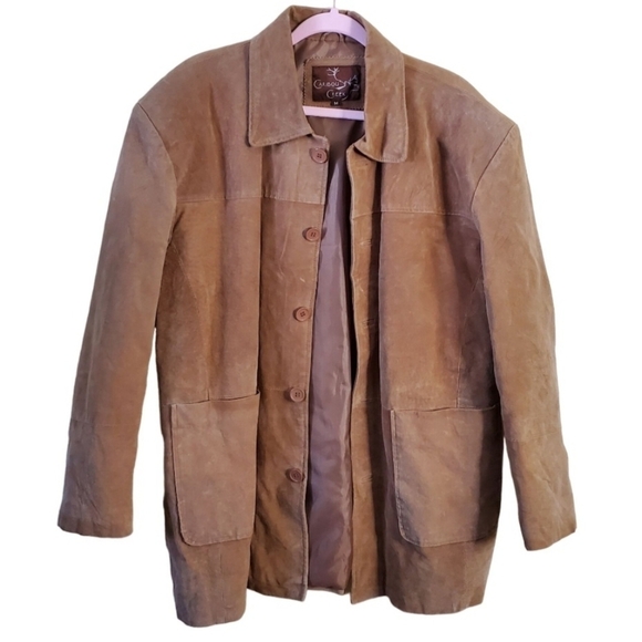 Caribou Creek Genuine Leather/Suede Chore Coat Button Front Pockets Size M - Picture 1 of 5